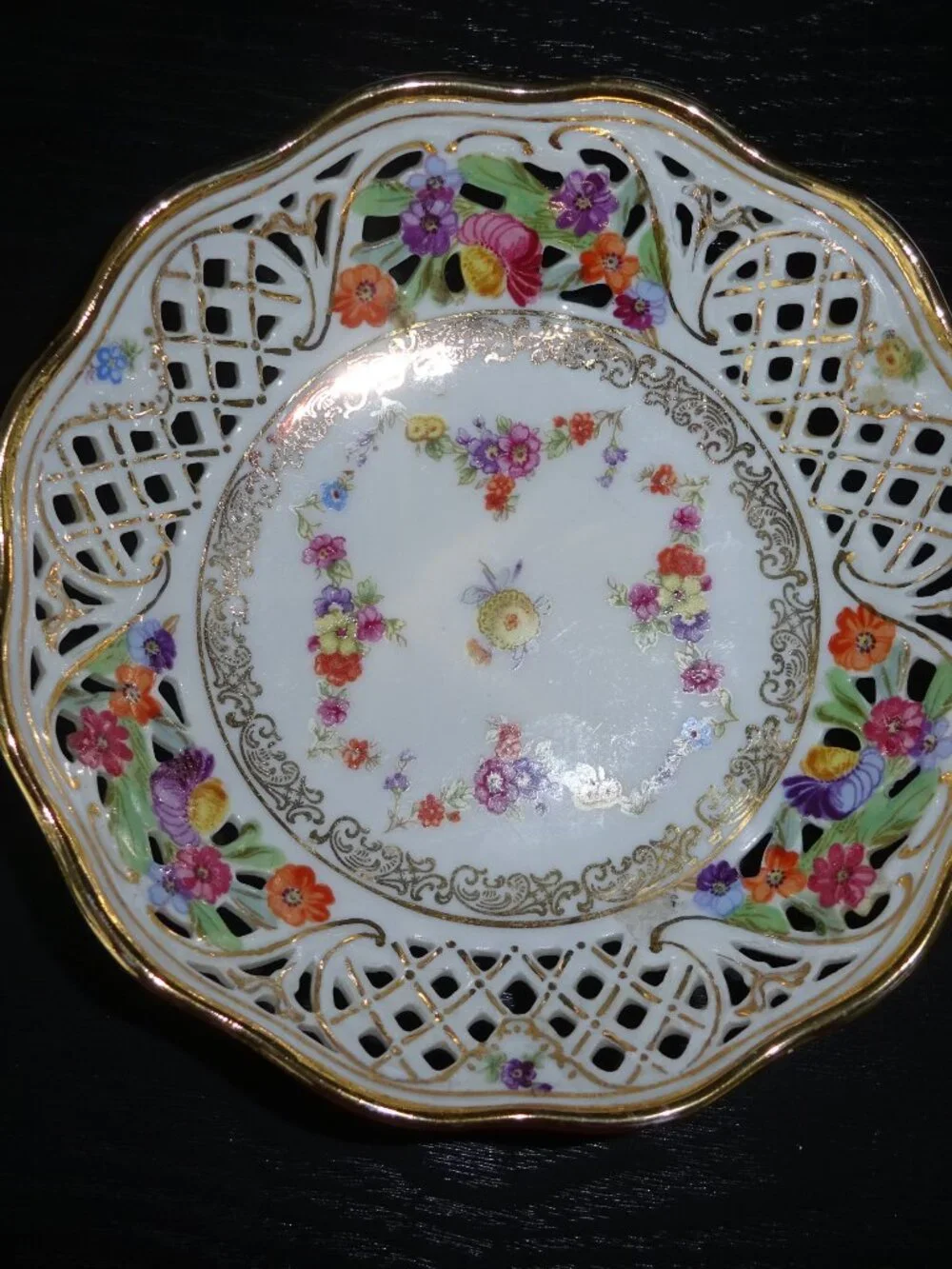 Vintage Schumann Arzberg Germany Reticulated Floral Porcelain Candy Dish 5